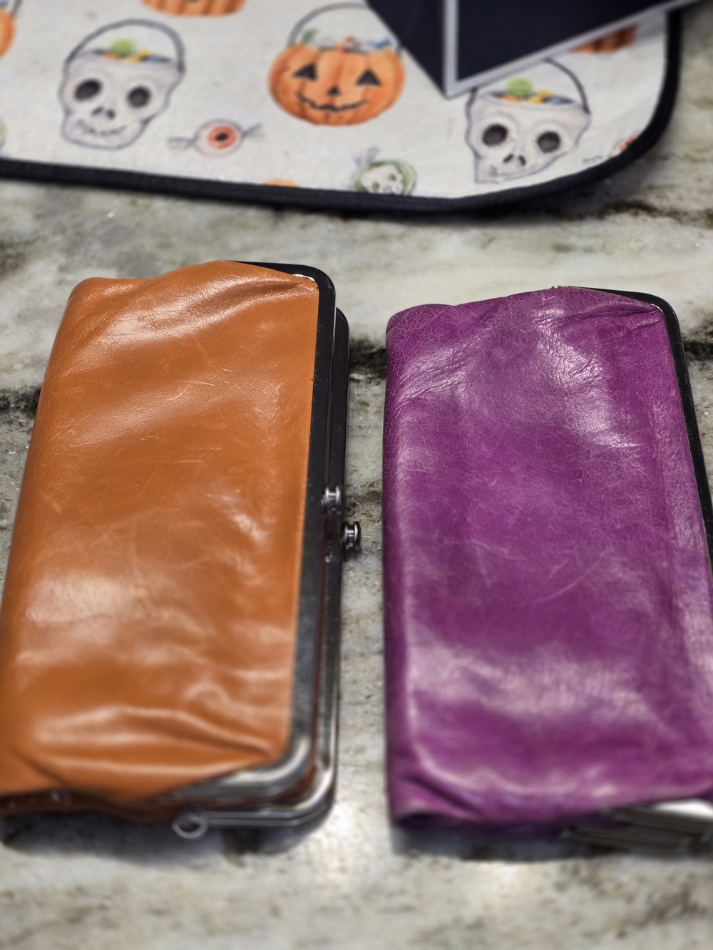 Bundle Of HOBO Leather Clutch Wallets - Tan and Purple